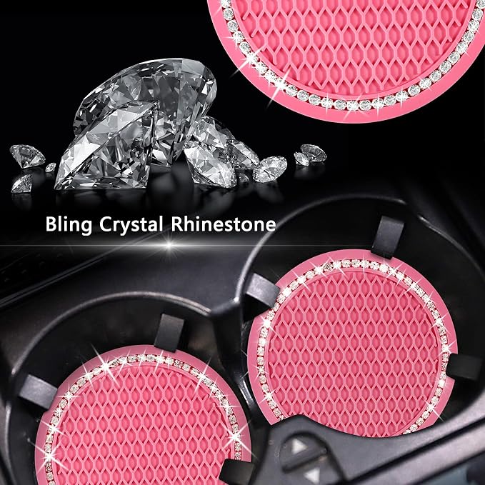 2PCS Bling Car Cup Coaster, 2.75 Inch Auto Cup Holder Insert Coasters Silicone - Image 5