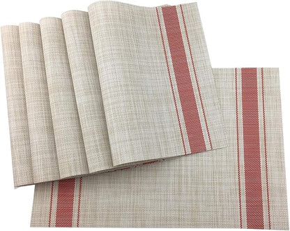 Gugrida Luxury Red Placemats Set of 6 Crossweave Woven Vinyl Placemat for Dining Table Kitchen Table Mats