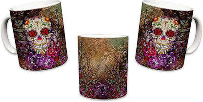 Sweet Gisele Sugar Skull Ceramic Mug, Floral Print Coffee Cup, Day of the Dead Design, Beautiful Vivid Colors, Great Novelty Mugs 11 Fl Oz Multicolored