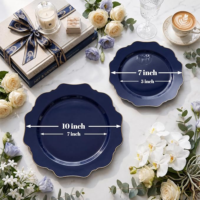 50PCS Navy Blue Disposable Plates Fancy Blue Plates - Image 2