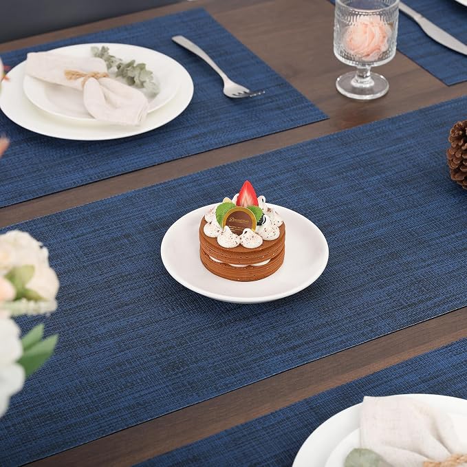 Myir JUN Dark Blue Table Runner Home Decor Dining Table Runners | Vinyl Table - Image 3
