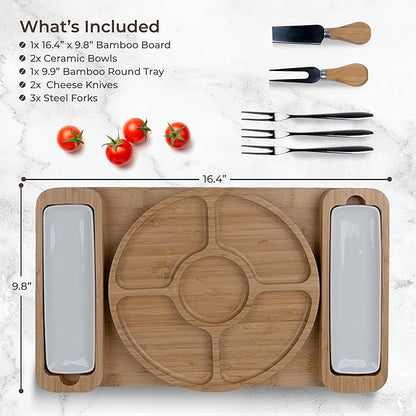 Charcuterie Boards - Bamboo Cheese Board Set with Serving Tray for Meat, Cheese, Crackers, Nuts and Fruits - House Warming Gifts for New Home, Wedding, Bridal Shower or Birthday Gifts for Women