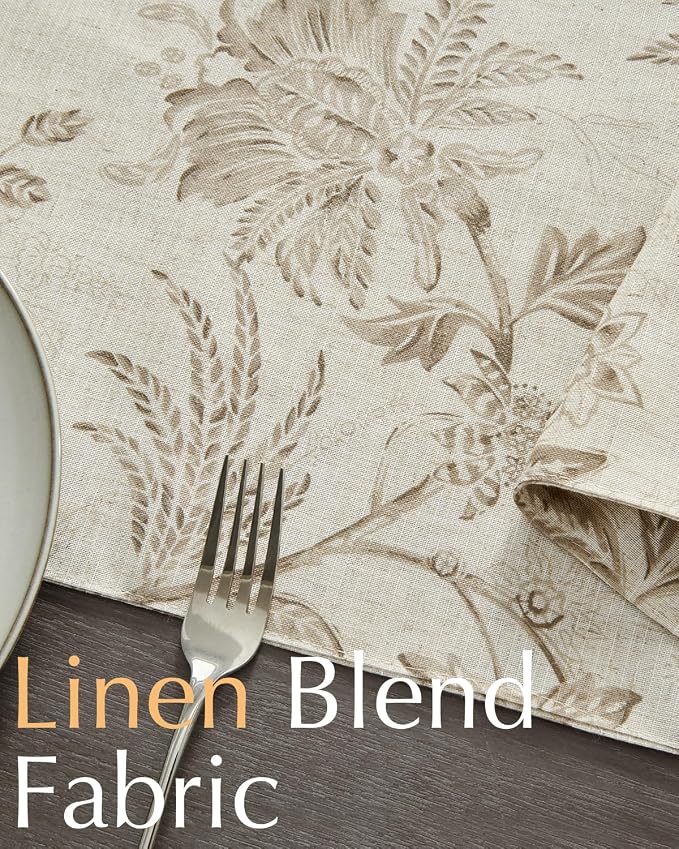 jinchan Taupe Floral Linen Table Runner 13 x 72 Inch Farmhouse | Linen-look - Image 4