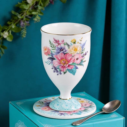 KAMMAK Bone China Coffee Mugs, 6.7oz Floral Tea Cups, Cocoa and Americano - Image 6