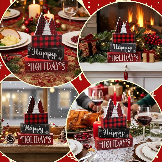 Moucuny 4 Pcs Christmas Table Decor Wooden Tree Decoration Christmas - Image 5