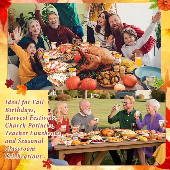 450 Pcs Happy Friendsgiving Tableware Set Decorations, Serves 50 | Fall - Image 5