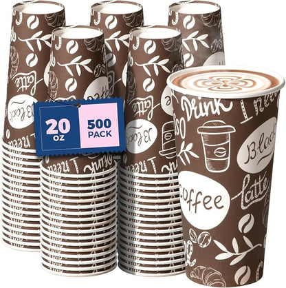 Fit Meal Prep 20 oz Coffee Cups 500 Count, Leak-Proof Hot Cup, Disposable Paper by FMPBRANDS