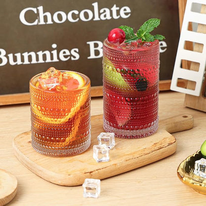 Moretoes 2pcs Hobnail Drinking Glasses, Vintage Glass Cups Set | 12 Oz Highball - Image 6