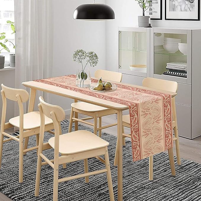 Pink Paisley Table Runner, Abstract Vintage Boho Paisley Flowers Leaves Print - Image 3