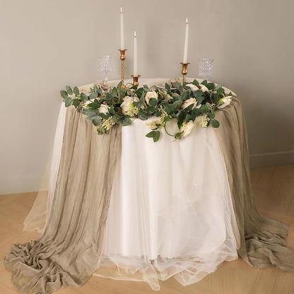Snowkingdom 6 PCS Nude Brown Cheesecloth Table Runner, Taupe Light Tan 120 inch - Image 5