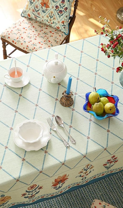 ISAENNE Designer Linen Floral Rectangular Tablecloth,Light Green Farmhouse Durable Table Cloth,Washable Decor Tablecloths for Dining Kitchen Thanksgiving Christmas,55"*87"-Floralsea B