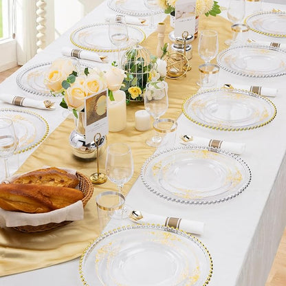 210 Pcs Clear Gold Plates for Party | Clear Party Plates Set for 30 Guests - Image 7