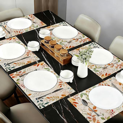 Fall Leaves Fabric Placemats,Autumn Watercolor Leaf Table Placemats Set of 6 Cloth Place Mats, Washable Heat-Resistant Table Mats for Home Kitchen Dining Room Decoration 11.8x17.7 Inch