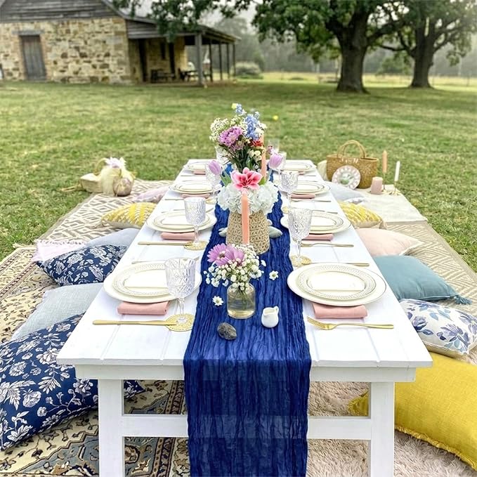 10 Pack Royal Blue Cheesecloth Table Runner 9FT Boho Gauze Fabric Table Runner - Image 7