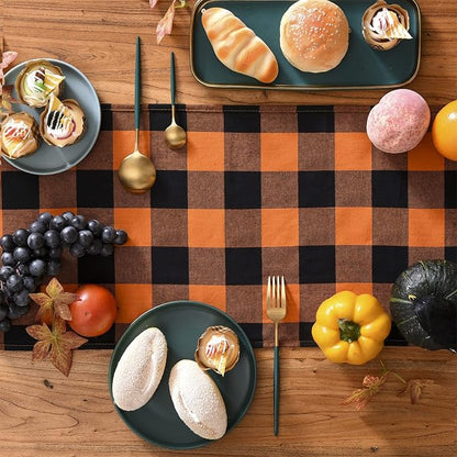 Tosewever Halloween Buffalo Check Plaid Table Runner, Cotton Polyester Blend - Image 2