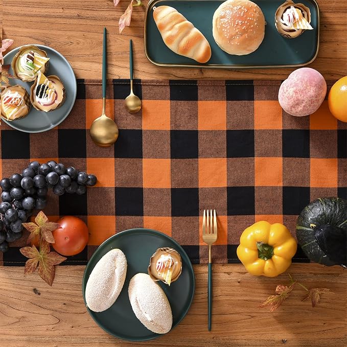 Tosewever Halloween Buffalo Check Plaid Table Runner, Cotton Polyester Blend - Image 5