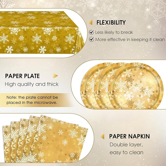 41Pcs Winter Snowflake Party Decorations Snowflake Tableware Set Golden Winter - Image 4