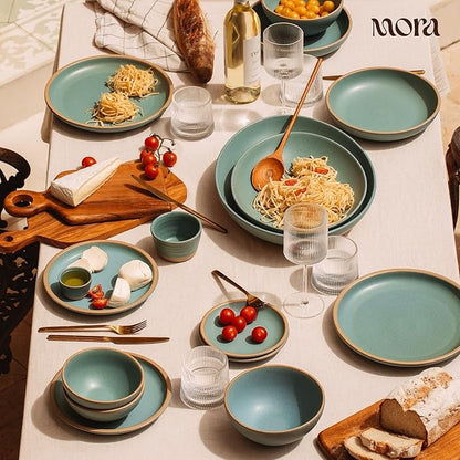 MORA Large Plates Set of 4, 10.5 inch Ceramic Pottery Dinner Plates - Microwave, Oven and Dishwasher Safe - Iris