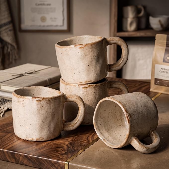 Rtteri 4 Vintage Pottery Coffee Mugs, 8.5 oz Handmade Stoneware Cups | - Image 2