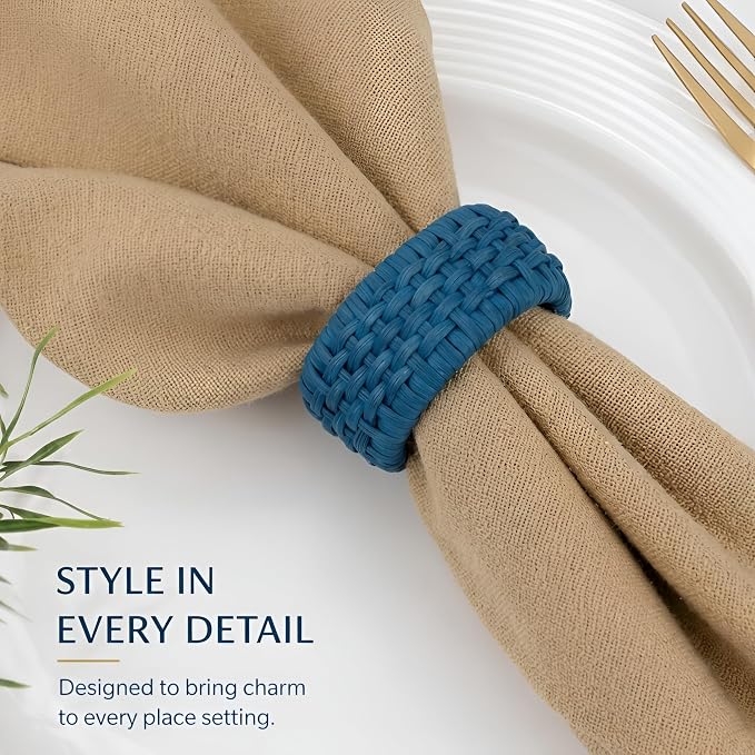 Artisan Cane Napkin Rings Set of 12, Earthy Woven Dinner Napkin Holders - Image 5