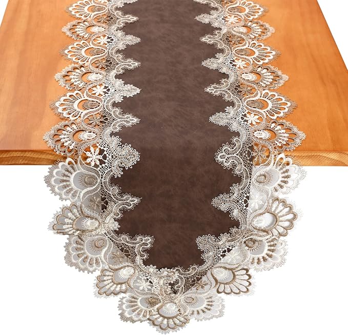 Lace Table Runner, Waterproof Oil-Proof PU Leather Table Runner by Jeloris