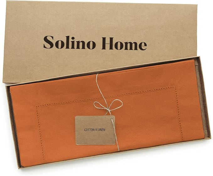 Solino Home Cotton Linen Dining Table Runner Pumpkin Hemstitch, 14 x 108 in | - Image 4