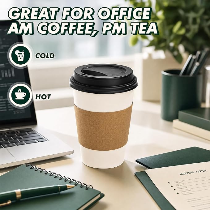 12 oz Disposable Paper Coffee Cups, 50 Pack | Leak-Proof, - Image 6