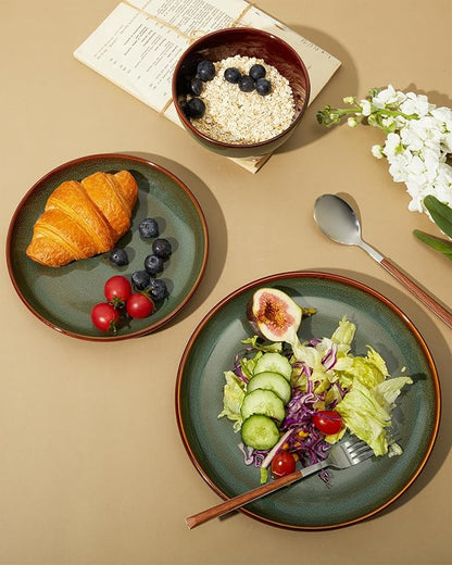 Plates and Bowls Sets for 8, 24 Piece Dinnerware Set for Large Families & Entertaining, Elegant Design, Dishwasher & Microwave Safe, Chip Resistant and Durable, Sage Green