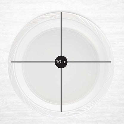 400 Count Disposable 10 Inch White Plastic Dinner Plates Extra Large - Image 2