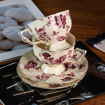 KAMMAK Tea Cups and Saucers Set of 2, 7 oz Porcelain Coffee Cups, 562N | - Image 4