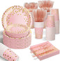 AIRE 350PCS Pink and Gold Party Supplies, Severs 50 Disposable Partyware, Gold Plastic Cutlery, Napkins, Plates for Baby Shower, Birthday, Wedding