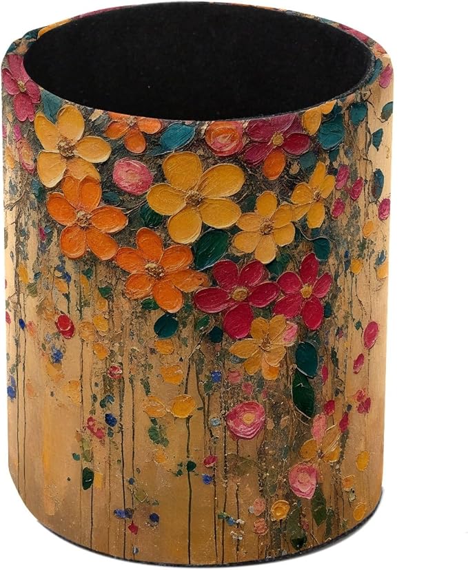 Leather Pen Holder for Desk, Hanging Floral Pencil Cup Pen Organizer Makeup by Unknown