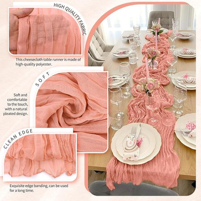 4 Pack Cheesecloth Table Runner 10FT Coral Table Runner Boho Gauze Cheese Cloth - Image 3