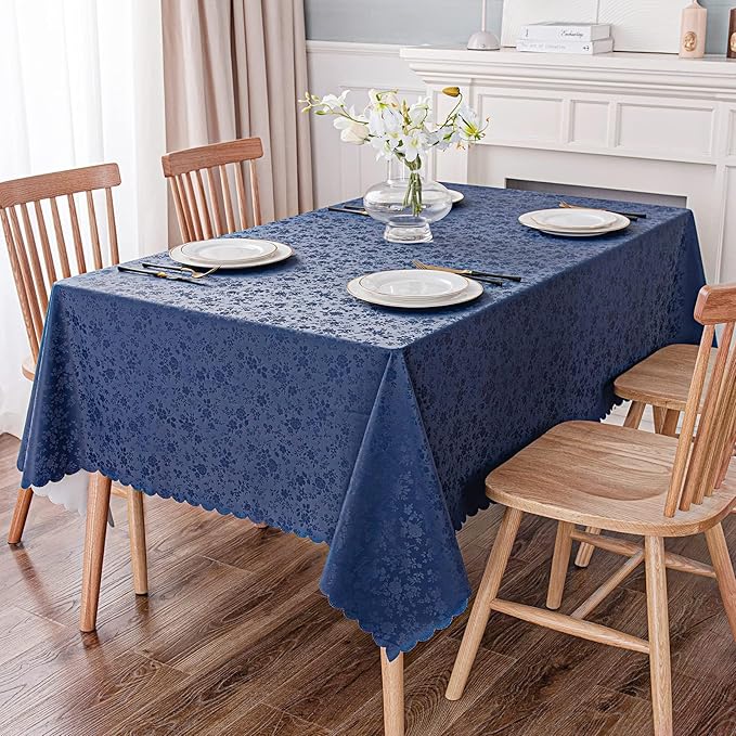 Smiry Rectangle Table Cloth, Waterproof Heavy Duty Vinyl Tablecloth, Wipeable Washable Table Cover for Kitchen and Dining Room (Navy Blue, 70" X 108")