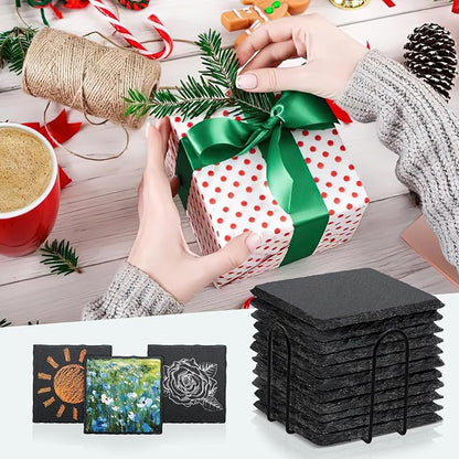 4 Pack 4 Inch Square Black Slate Coasters Set - Image 5