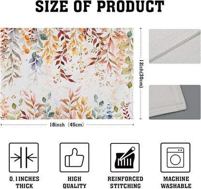 Fall Eucalyptus Leaf Table Placemats Set of 4, Colorful Leaves Heat-Resistant Tabletop Place Mats 12x18 Inch Autumn Seasonal Outdoor Table Mats Decorations for Party Dining Kitchen