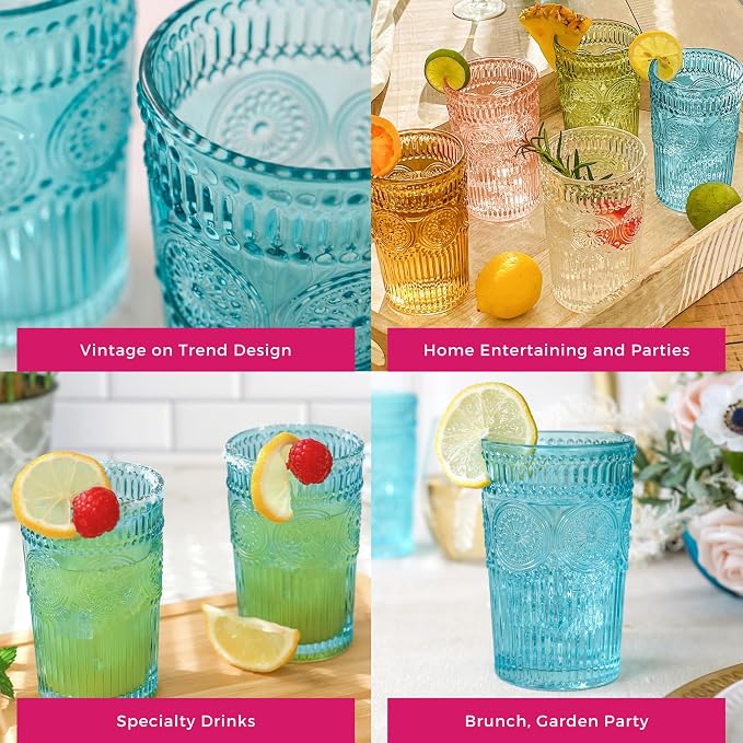 Kate Aspen Vintage Textured Aqua Blue Striped Drinking Glasses Set of 6-13 oz - Image 5