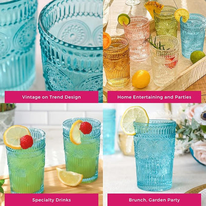 Kate Aspen Vintage Textured Aqua Blue Striped Drinking Glasses Set of 6-13 oz - Image 5