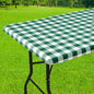 Smiry Rectangle Picnic Table Cloth, Elastic Waterproof Fitted Vinyl Tablecloths, Flannel Backed Buffalo Plaid Table Covers for Dining, Camping, Outdoor (Emerald Green and White, 30" x 72")