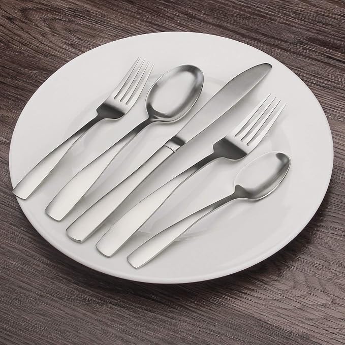 Matte Silverware Set, Bysta 20-Piece Stainless Steel Flatware Set, Kitchen - Image 6