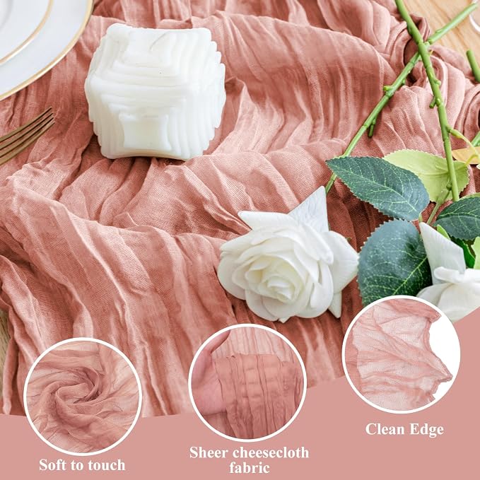 Cheesecloth Table Runner Dark Rose 10FT Boho Gauze Runner, 2 Pack | 120 Inch - Image 3