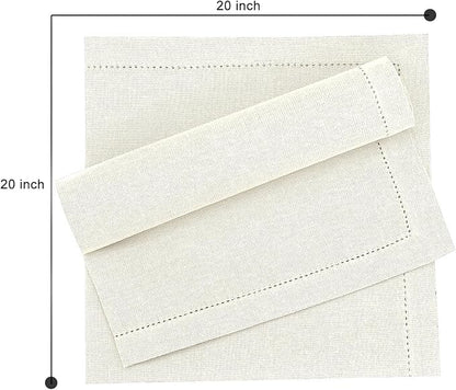 Ruvanti Premium Linen Napkins Set of 4-20x20 Inch, Classic Hemstitch, Mitered Corner Cloth Napkins ‎‎- Soft, Elegant Dinner Napkins Cloth Washable for Weddings, Parties, Everyday Use - Ivory