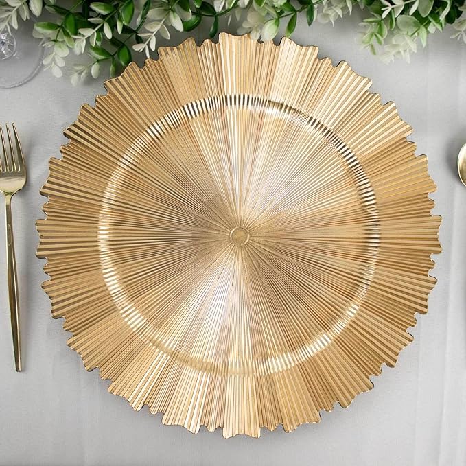 Efavormart 6 Pack | 13" Metallic Gold Sunray Acrylic Plastic Serving Plates by efavormart