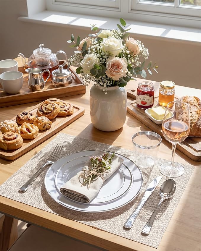 bUCLA 150-Piece Silver Disposable Dinnerware Set - Image 3