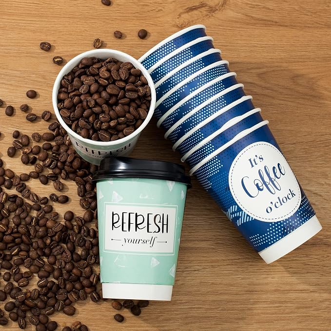 Disposable Coffee Cups with Lids 12 oz, 50 Pack Double-Walled Paper Coffee Cups - Image 3