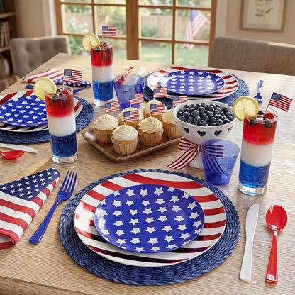 KIRE 150PCS 4th of July Plates & Red White Blue Disposable Plastic Silverware - Image 3