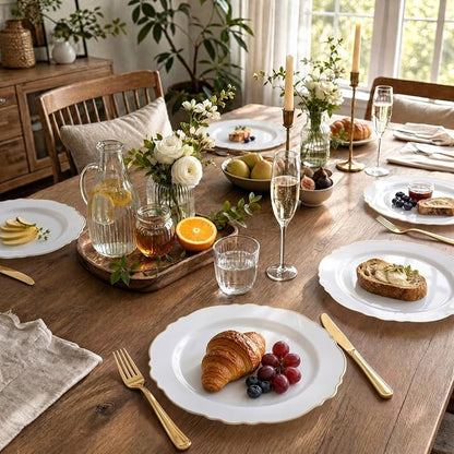 60pcs Gold Plastic Dinner Plates -10.25inch Baroque White and Gold Plates Fancy - Image 3