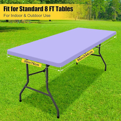 Smiry Rectangle Tablecloth, Elastic Fitted Flannel Backed Vinyl Tablecloths for 8ft Folding Tables, Waterproof Wipeable Table Covers for Indoor, Outdoor, Picnic and Camping (Lavender, 30"x96")