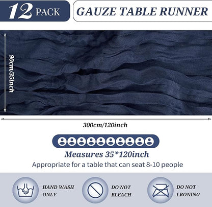 YMHPRIDE 12 Pack Cheesecloth Table Runner 35x120in Navy Blue Table Runner | - Image 2