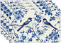 Flower Bird Placemats Set of 4, Blue Birds Place Mats,Blue and White Floral Waterproof Washable Table Mats for Home Party Indoor Kitchen Dining Table Decoration 12x18 Inch